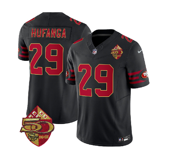 Men's San Francisco 49ers #29 Talanoa Hufanga Black 2023 F.U.S.E. 50th Patch Throwback Football Stitched Jersey